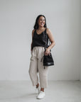 Darlene Bucket Bag - Black Vegan Suede with Cactus Leather