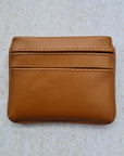 Caramel tan 5 card wallet made from vegan cactus leather with subtle piping detail on edge